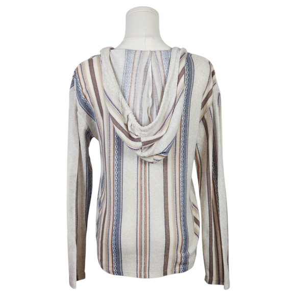Wallflower Baja Hoodie Pullover M Boho Southwestern Striped Kangaroo Pocket Top - Picture 4 of 7